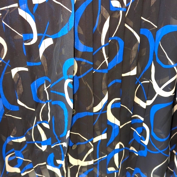 Chaps Black Blue White Sheer Button Front Blouse Size XL - Picture 5 of 9